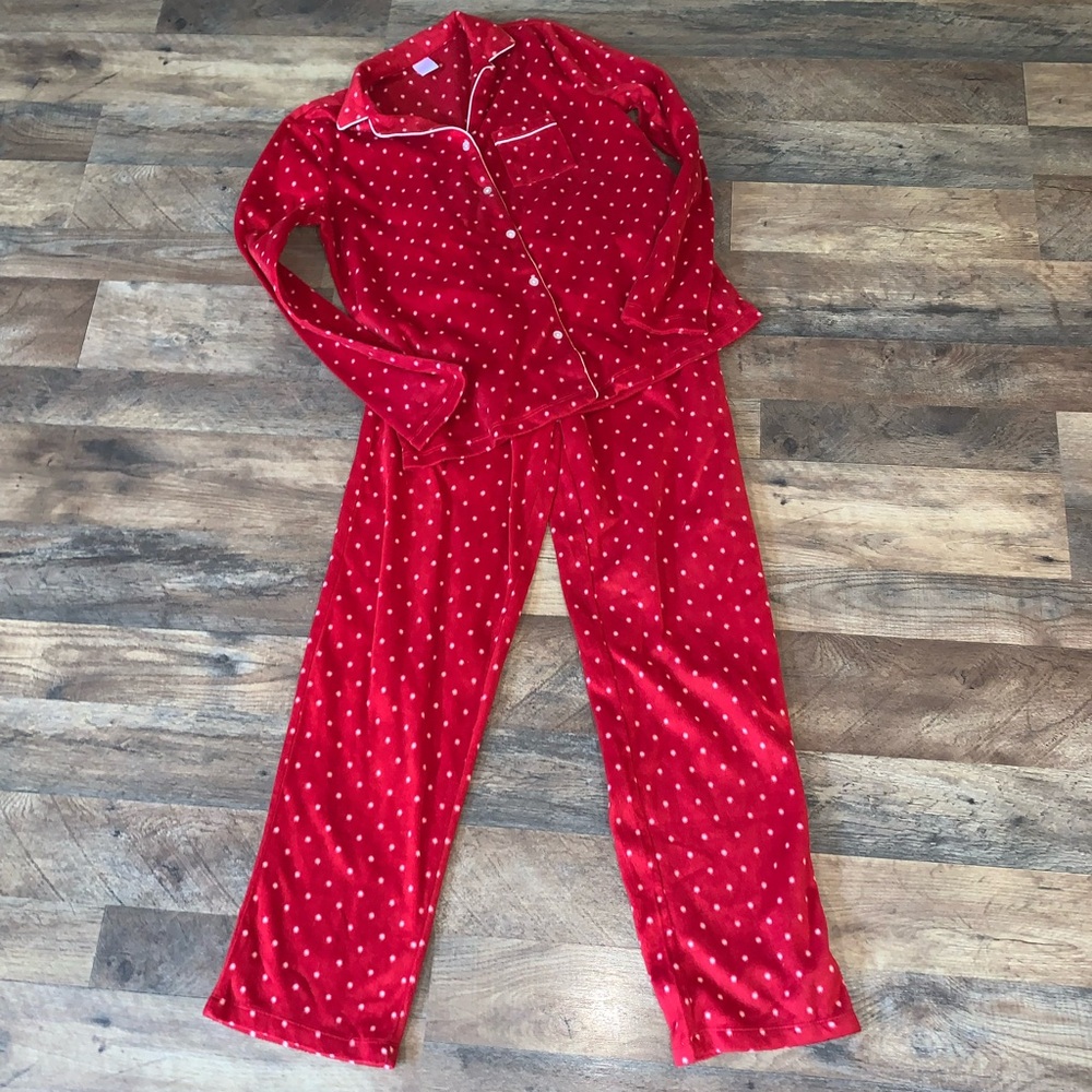 Adonna red/white dots fleece pajama set size XS
